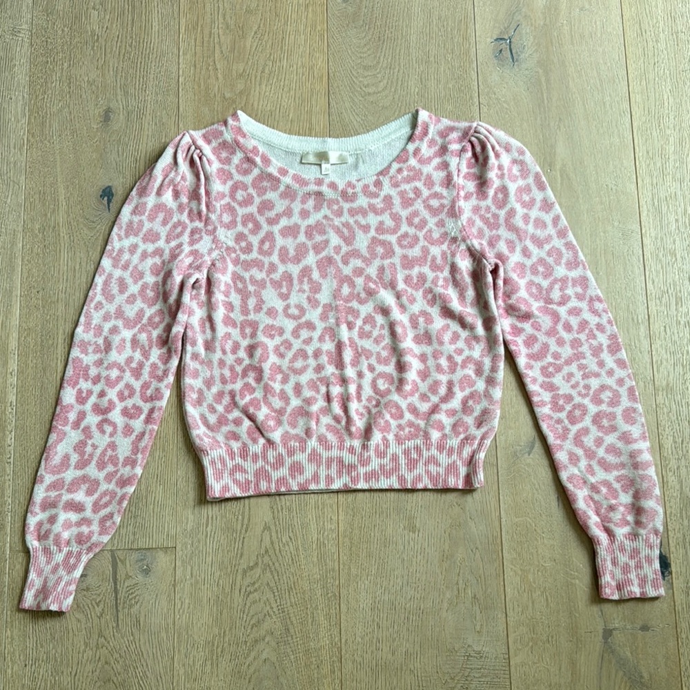 Love Shack Fancy Pink Leopard Print Sweater